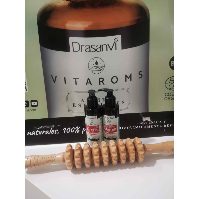 Pack  aceite anticelulitico de regalo un rollon de madero terapia